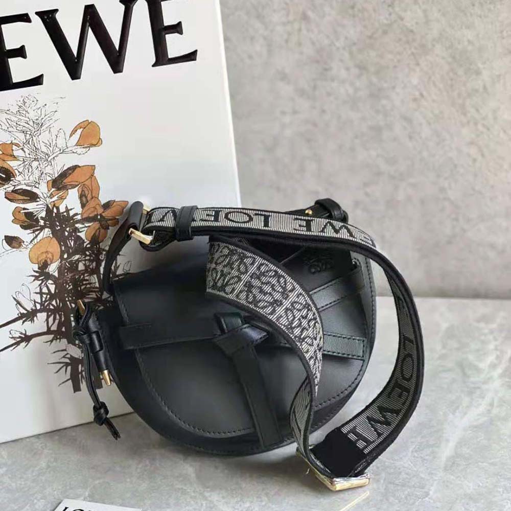 Side angle showing jacquard detailing on Loewe Women Mini Gate Dual Bag
