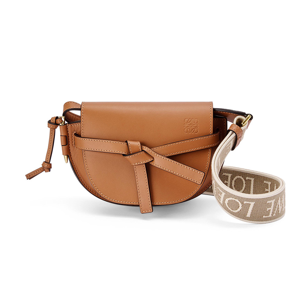 Front view of Loewe Women Mini Gate Dual Bag in soft brown calfskin