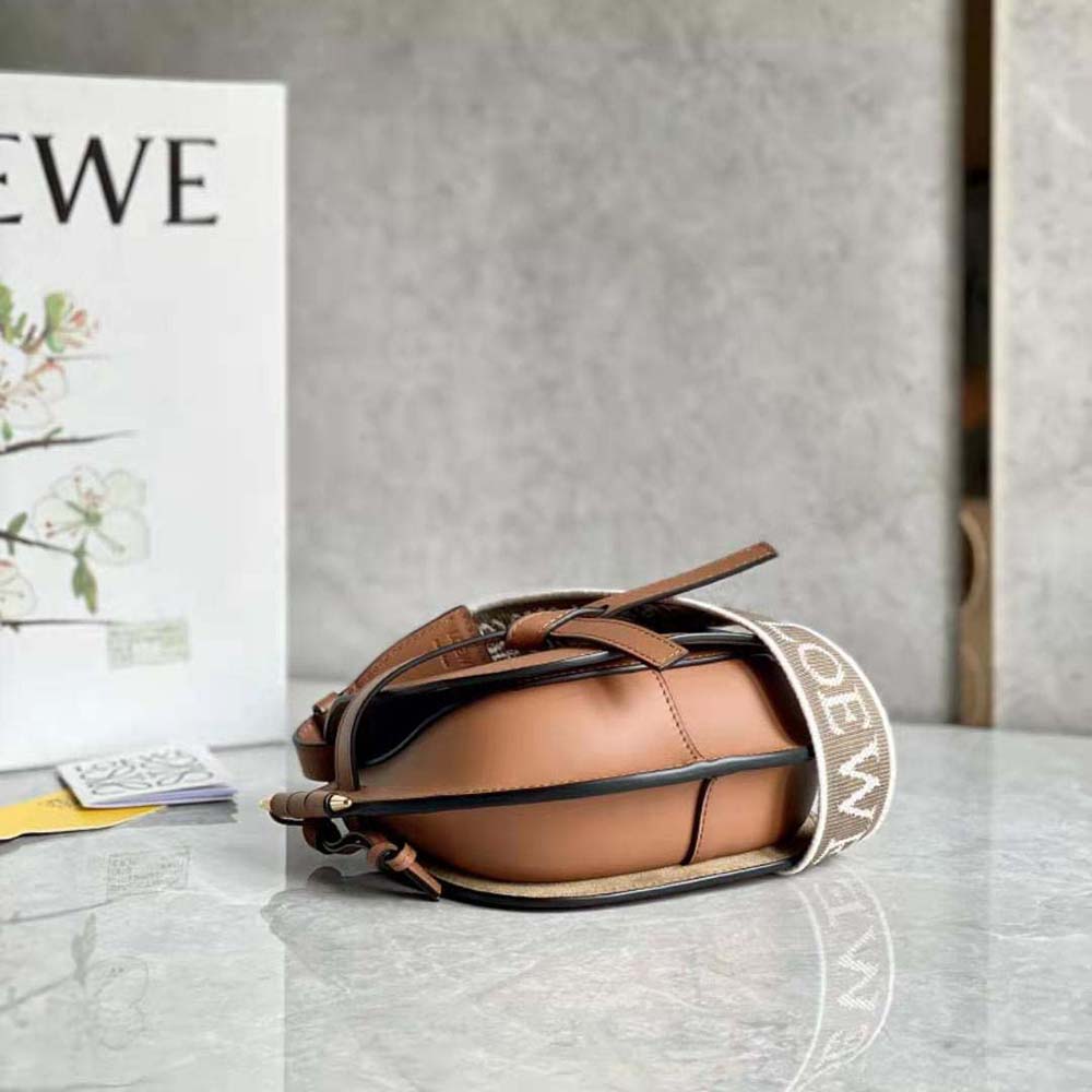 Loewe Women Mini Gate Dual Bag in Soft Calfskin and Jacquard-Brown - image 4