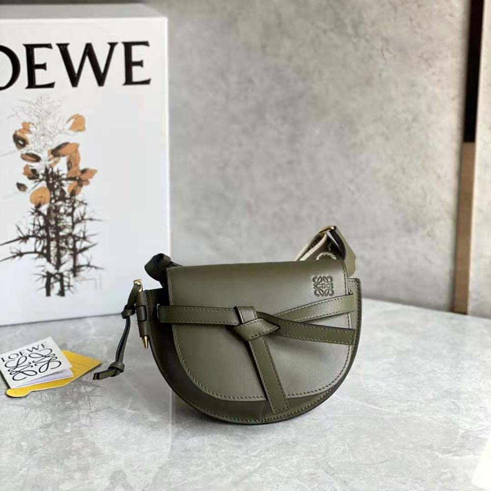 Loewe Women Mini Gate Dual Bag in Soft Calfskin and Jacquard-Green - image 4