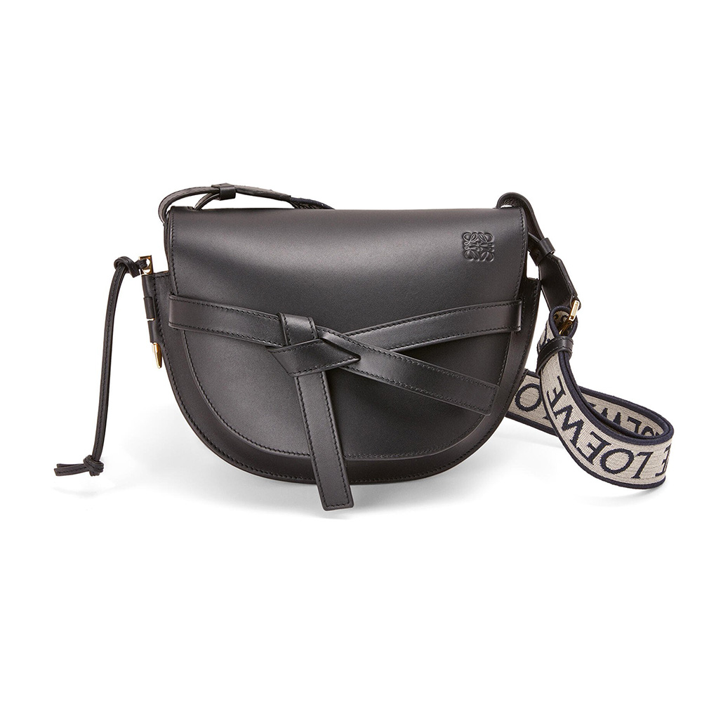 Loewe Women Small Gate Bag in Soft Calfskin and Jacquard-Black