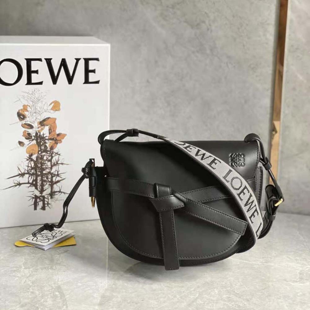 Close-up of gate closure on Loewe Women Small Gate Bag in black