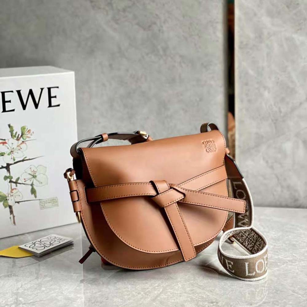 Side angle showing jacquard detail on Loewe Women Small Gate Bag