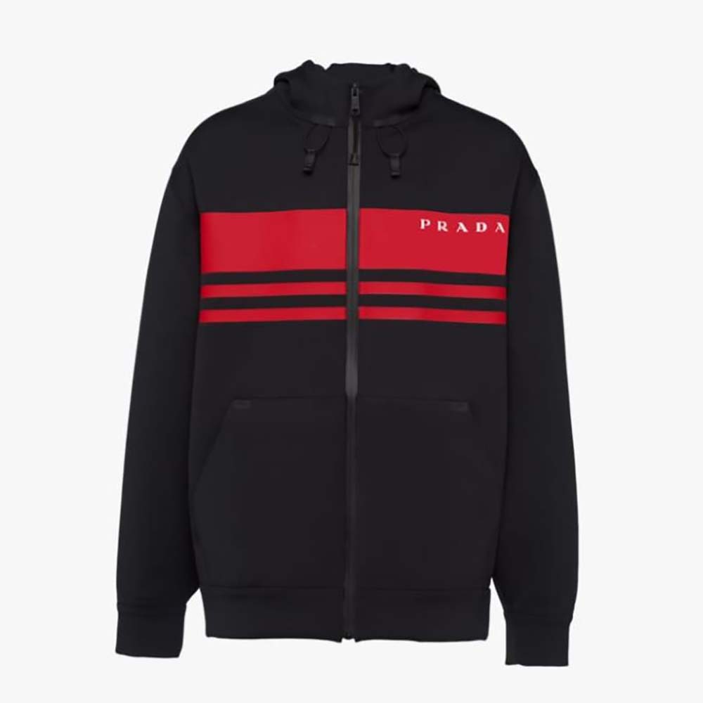 Front view of Prada Men Printed Technical Fabric Jacket-Black