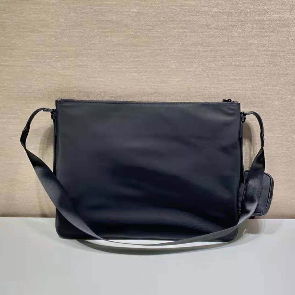 Side profile highlighting silver hardware on Prada Men Re-Nylon and Saffiano Leather Shoulder Bag