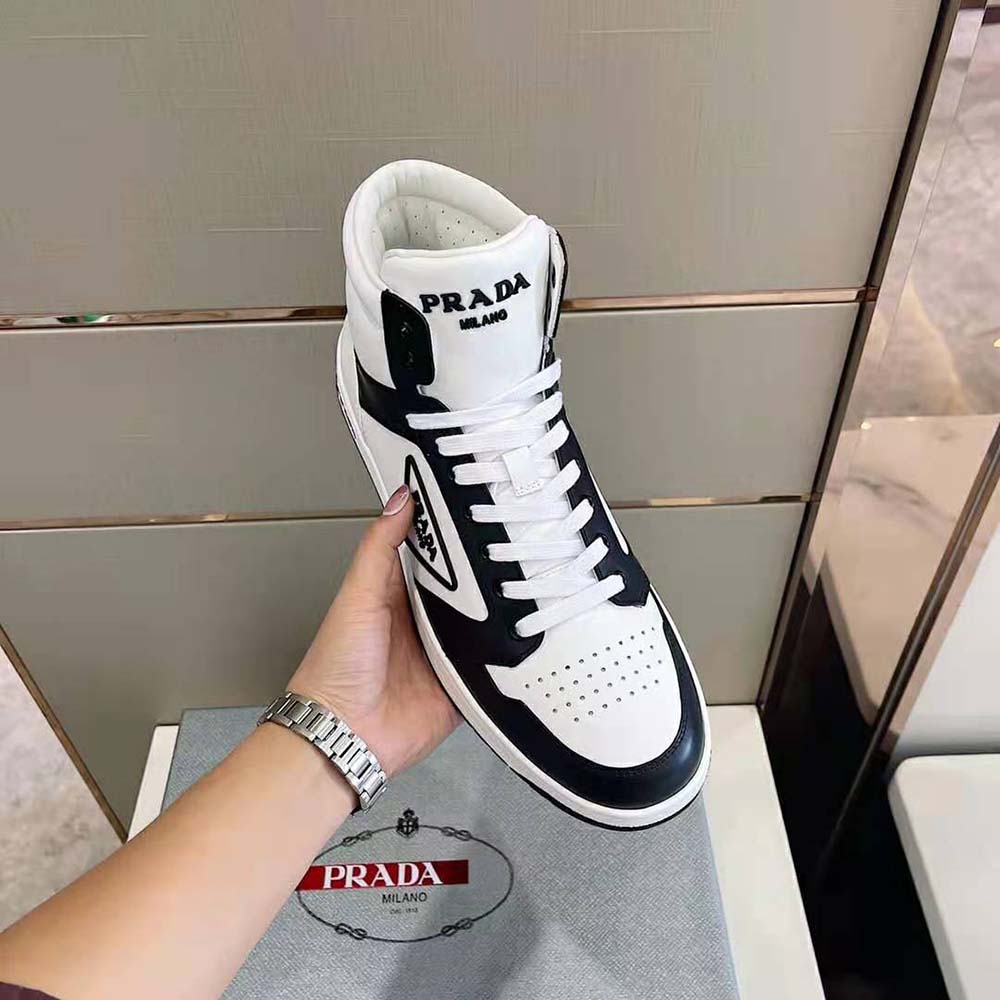 Prada Men Sporty Leather High-Top Sneakers-Black - image 6