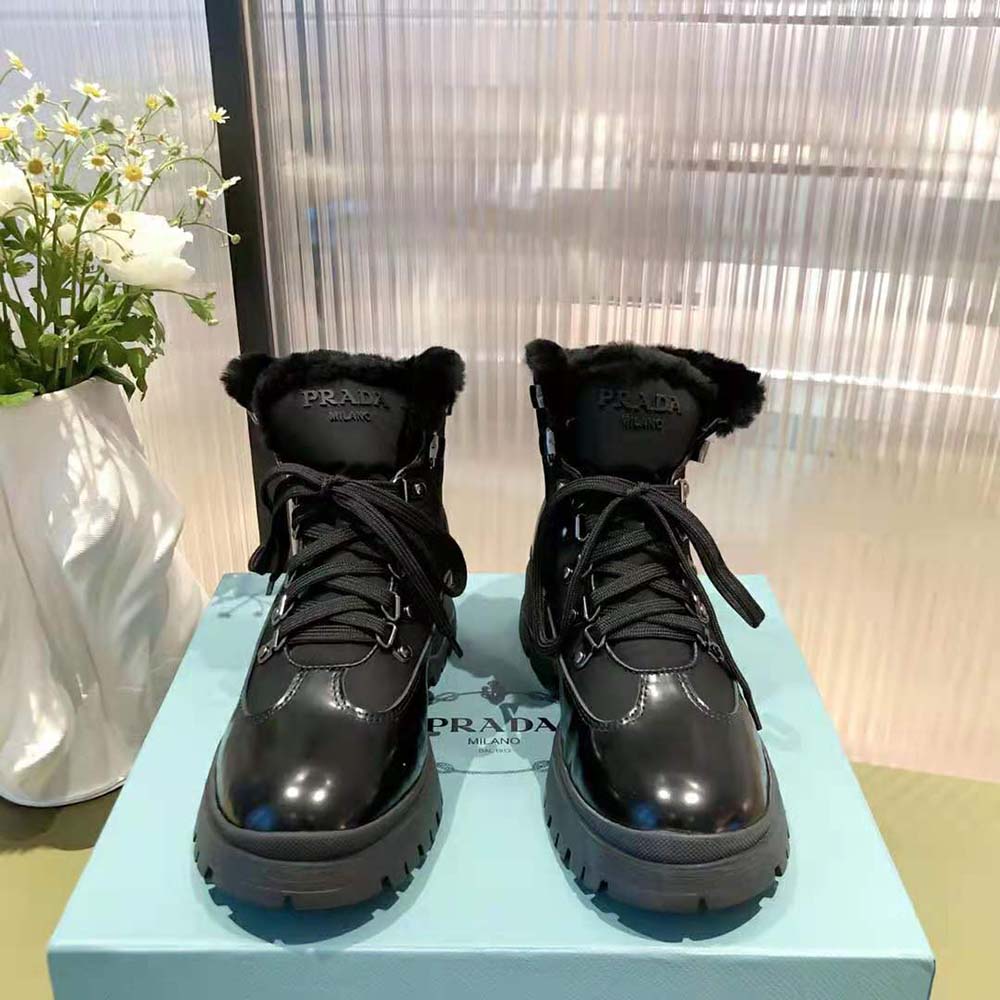 Prada Women Brixxen Leather and Nylon Booties-Black - image 4