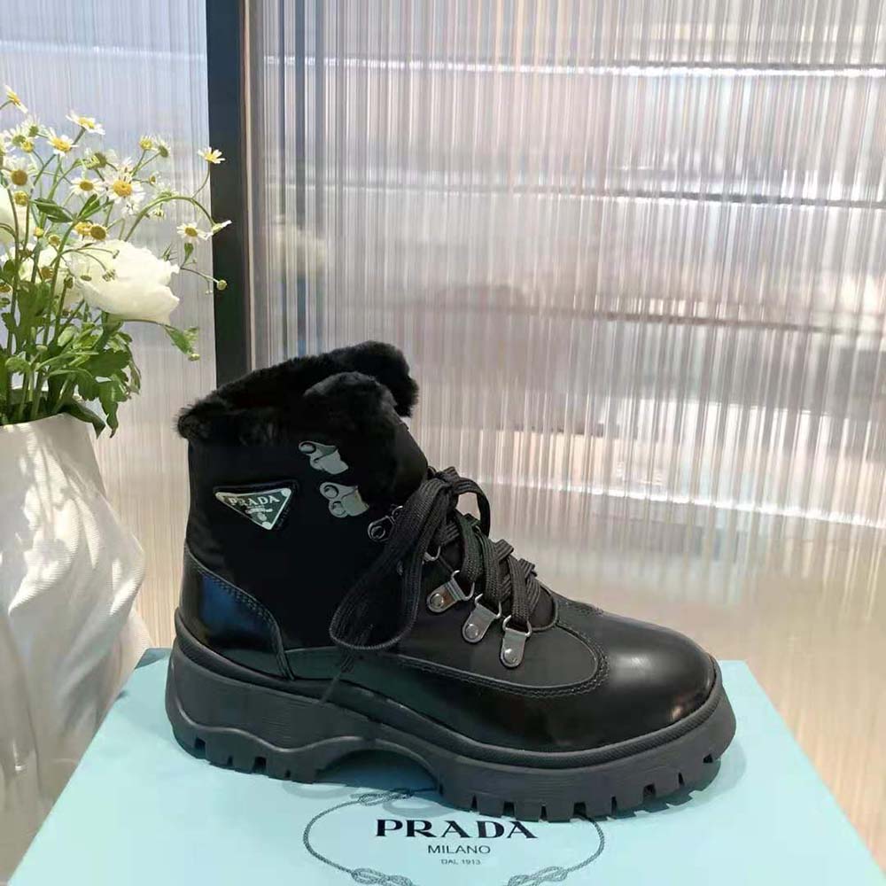 Prada Women Brixxen Leather and Nylon Booties-Black - image 7