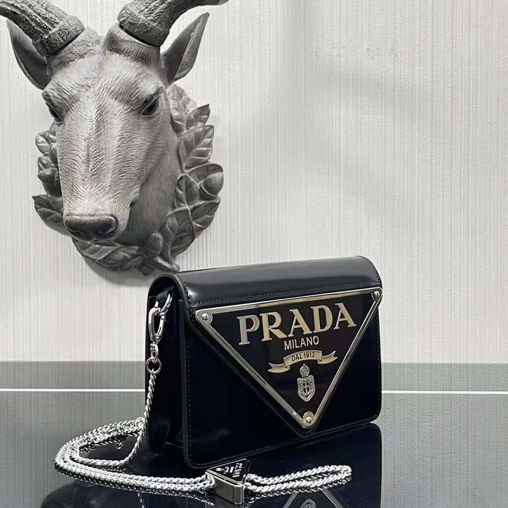 Prada Women Brushed Leather Shoulder Bag-Black - image 4