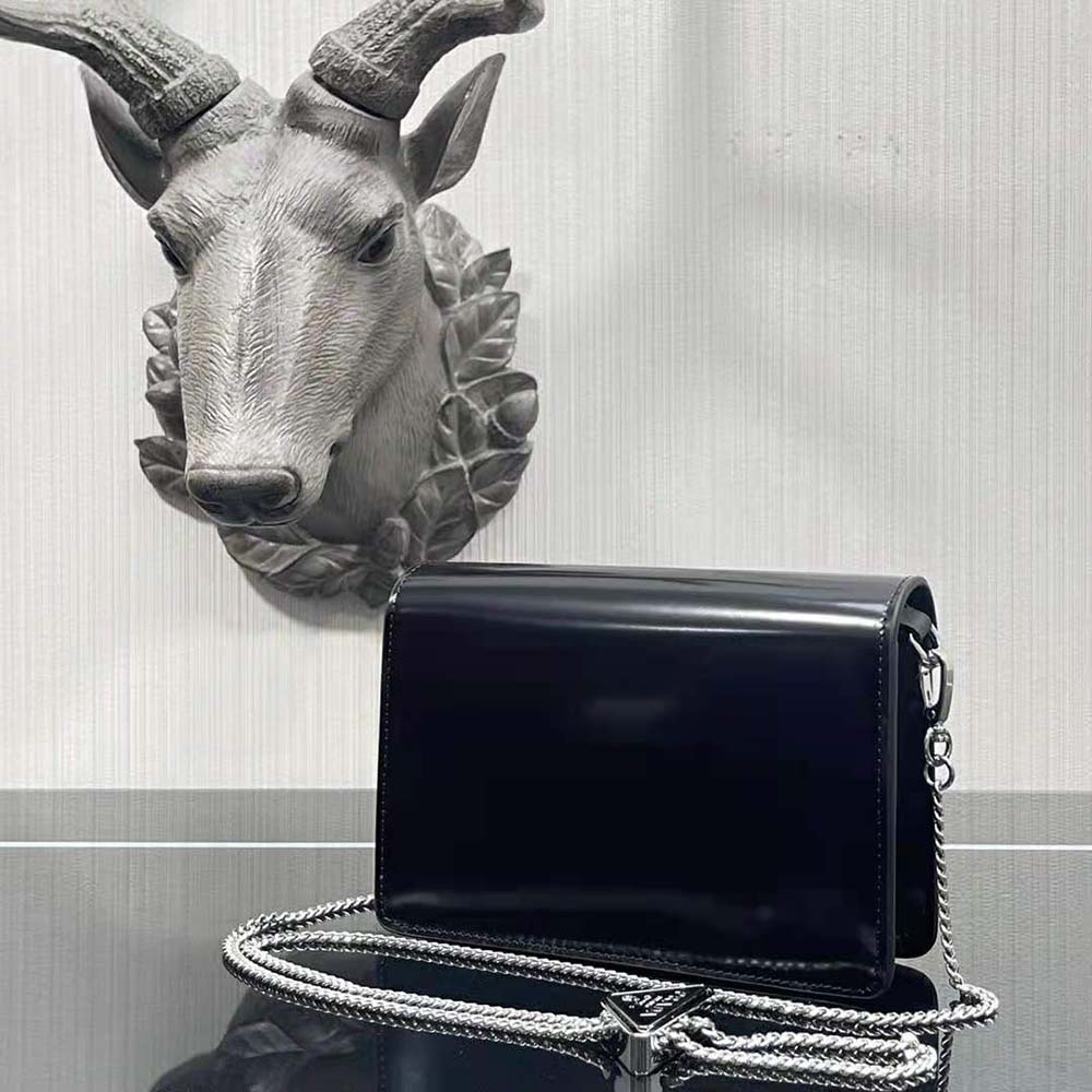 Prada Women Brushed Leather Shoulder Bag-Black - image 5