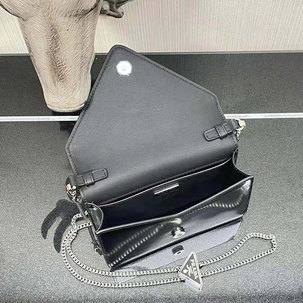 Prada Women Brushed Leather Shoulder Bag-Black - image 6