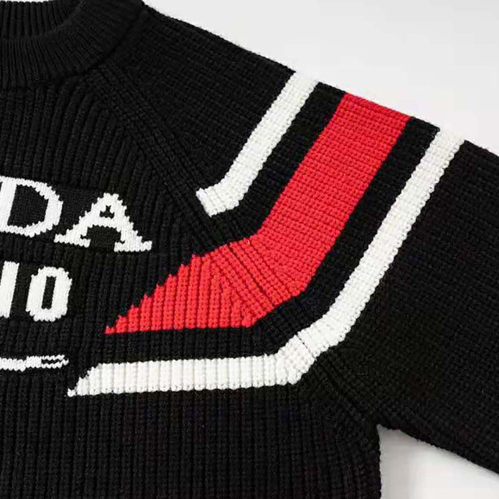 Prada Women Cashmere Ribbed Knit Sweater with Sleek-Black - image 6