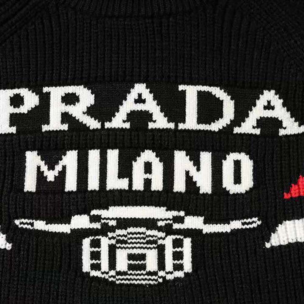 Prada Women Cashmere Ribbed Knit Sweater with Sleek-Black - image 9