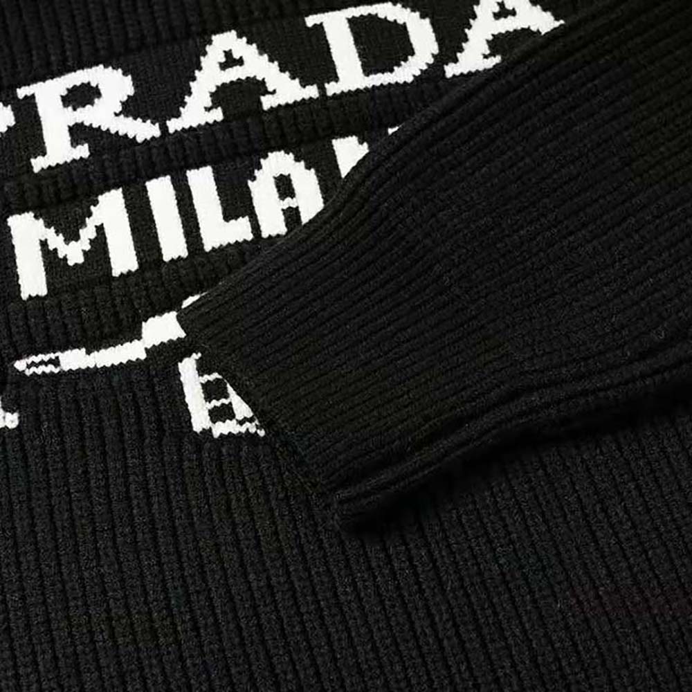 Prada Women Cashmere Ribbed Knit Sweater with Sleek-Black - image 8