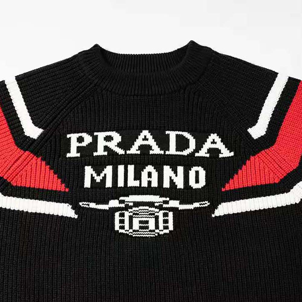 Prada Women Cashmere Ribbed Knit Sweater with Sleek-Black - image 4