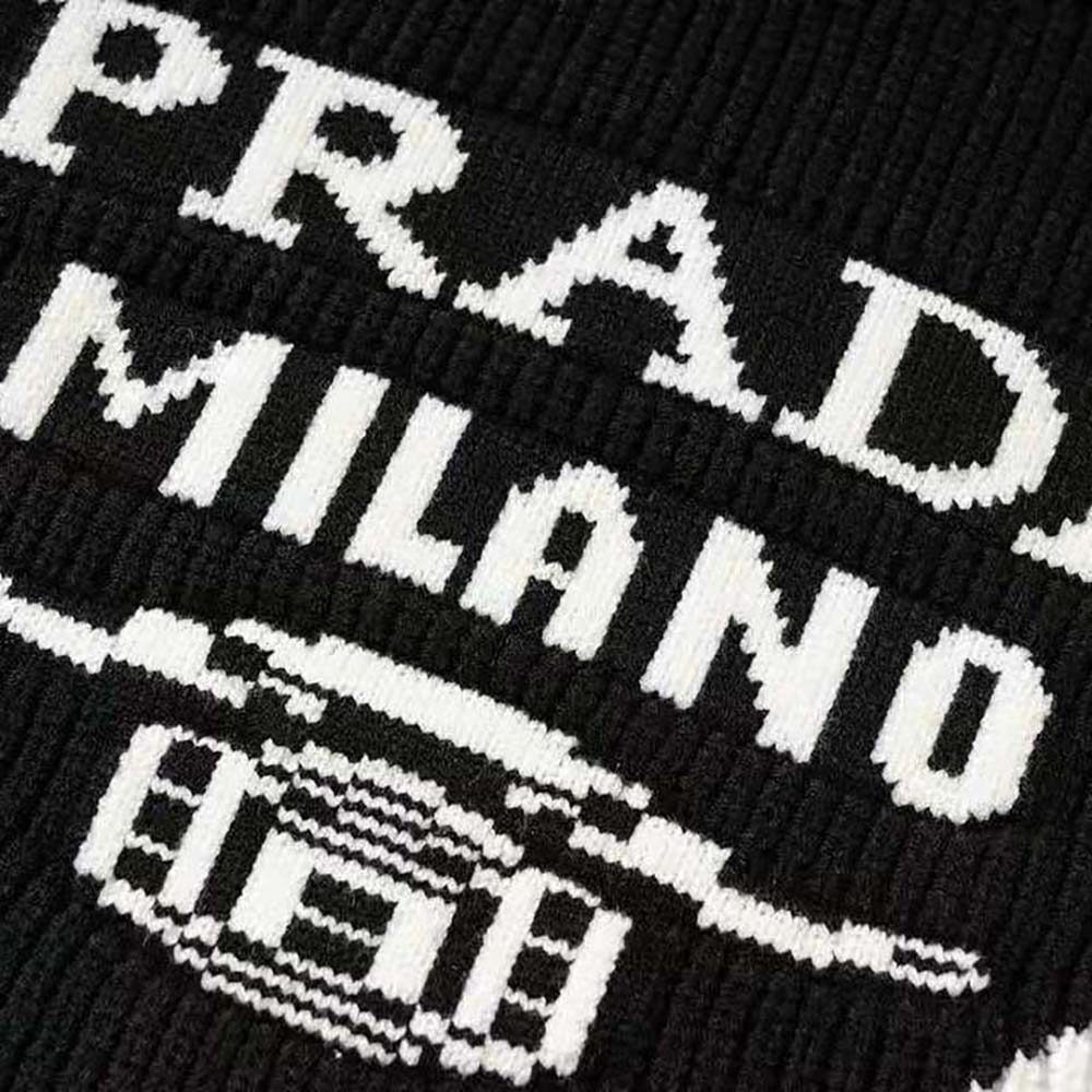 Prada Women Cashmere Ribbed Knit Sweater with Sleek-Black - image 7