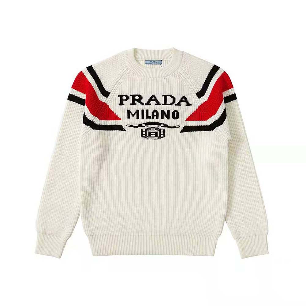 Close-up detail of ribbed knit texture on Prada Women Cashmere Sweater