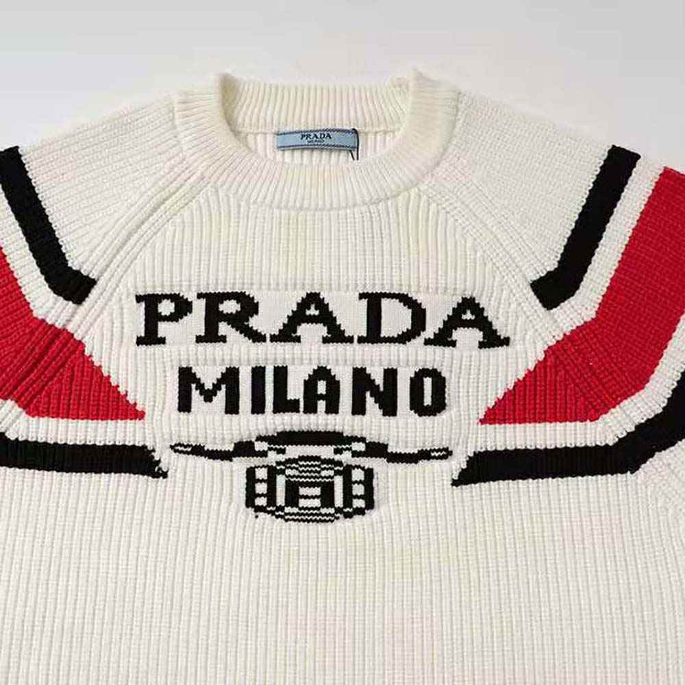 Prada Women Cashmere Ribbed Knit Sweater with Sleek-White - image 4