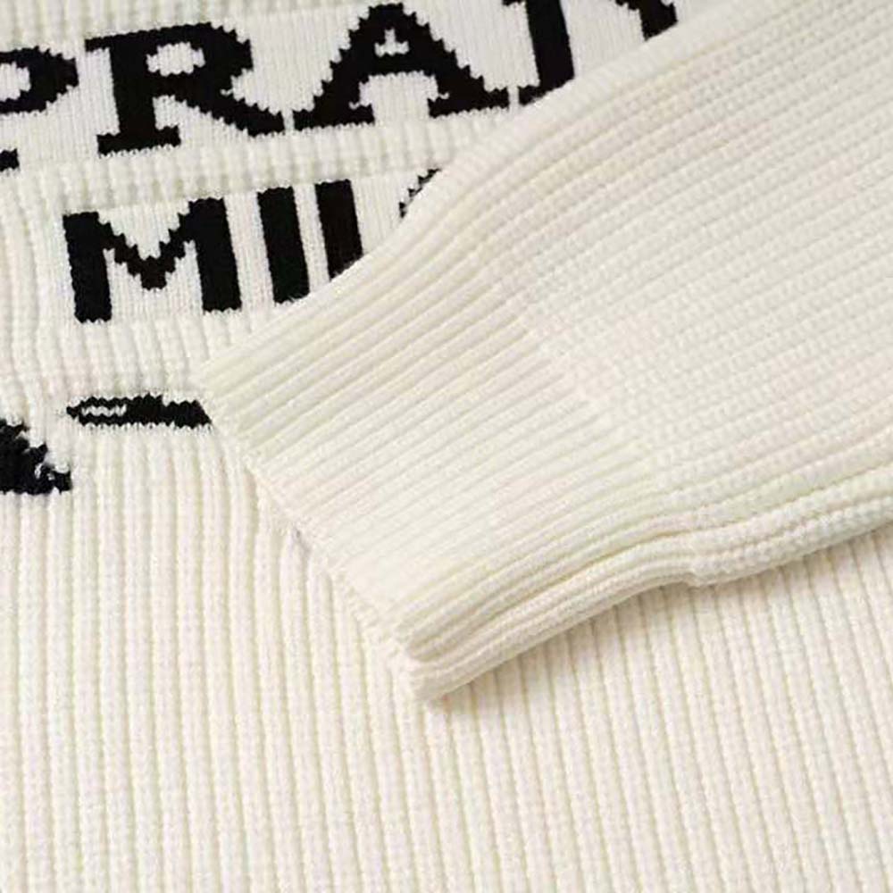 Prada Women Cashmere Ribbed Knit Sweater with Sleek-White - image 9