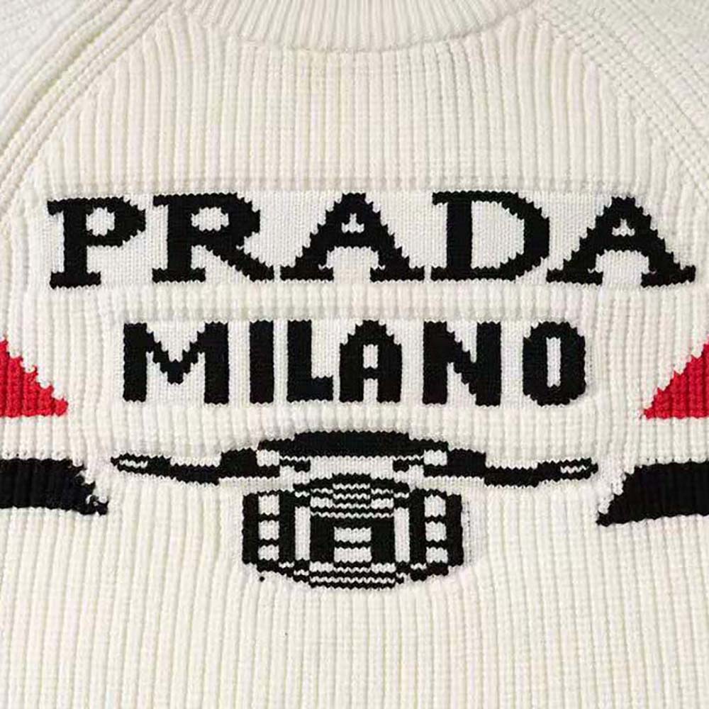 Prada Women Cashmere Ribbed Knit Sweater with Sleek-White - image 6