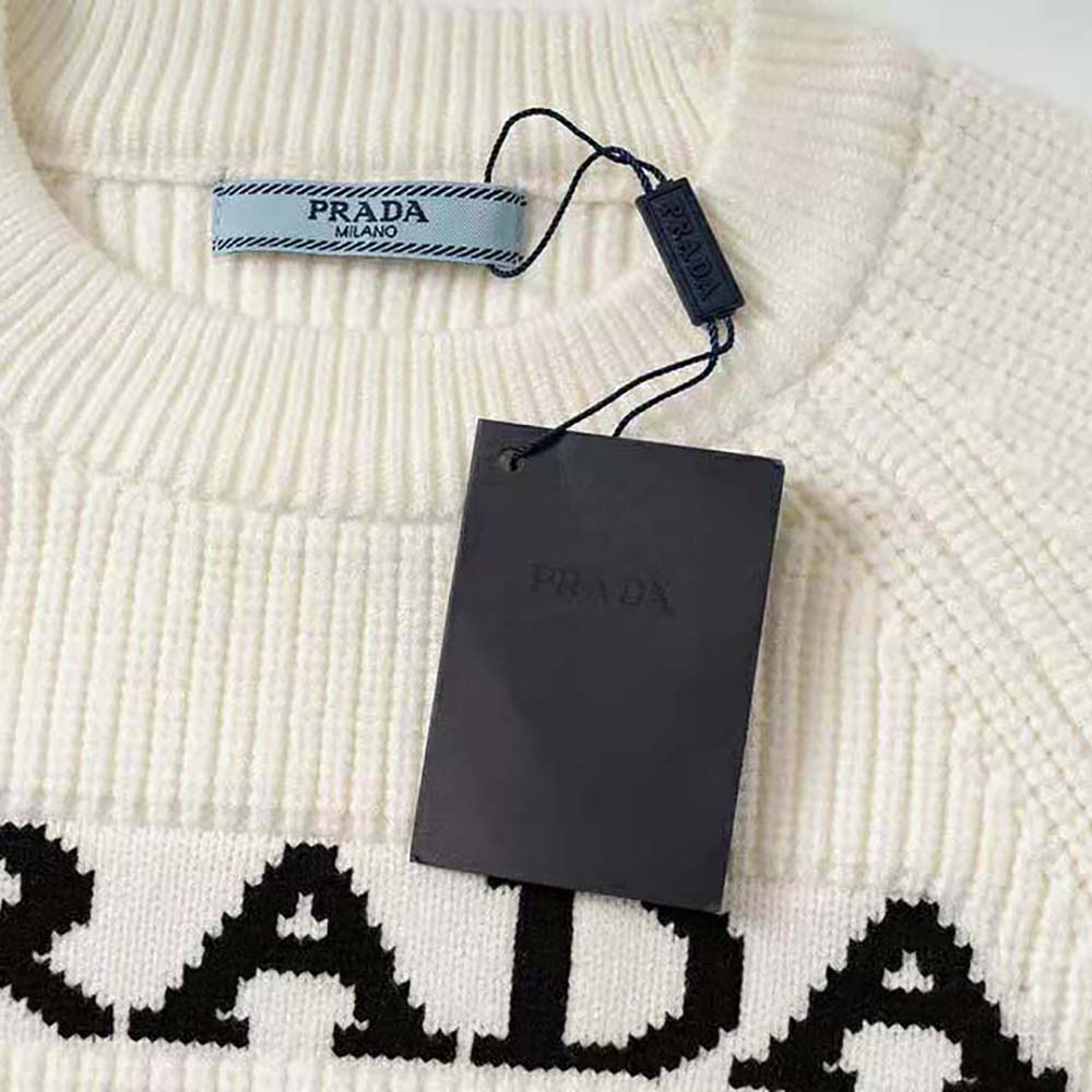 Prada Women Cashmere Ribbed Knit Sweater with Sleek-White - image 5