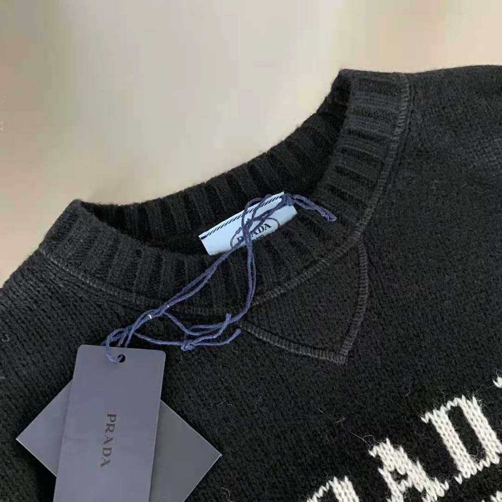 Prada Women Cashmere and Wool Prada Logo Crew-Neck Sweater-Black - image 6