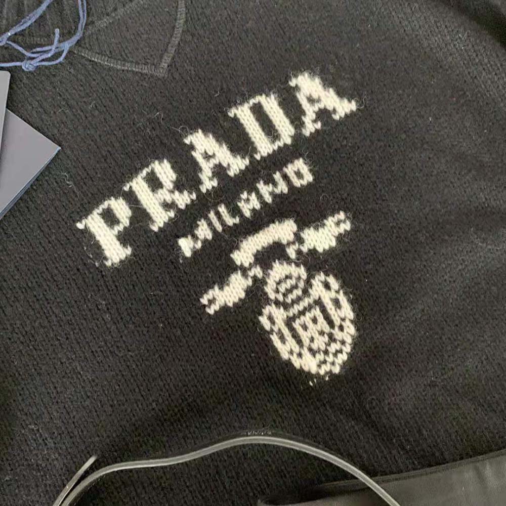 Prada Women Cashmere and Wool Prada Logo Crew-Neck Sweater-Black - image 8