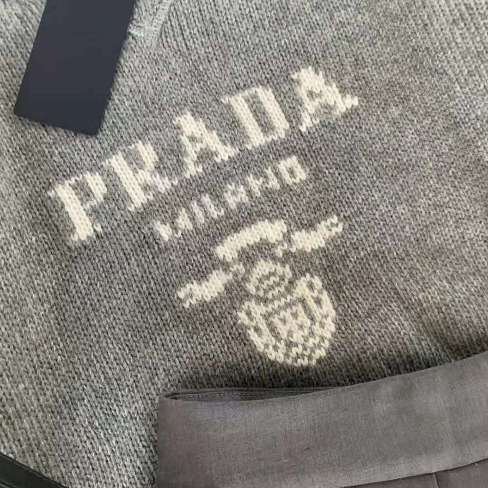 Prada Women Cashmere and Wool Prada Logo Crew-Neck Sweater-Silver - image 9