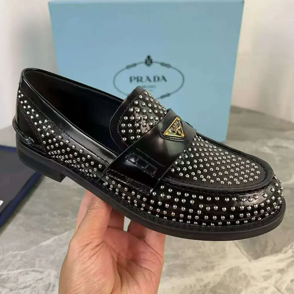 Prada Women Chocolate Satin Loafers with Crystals-Black - image 6