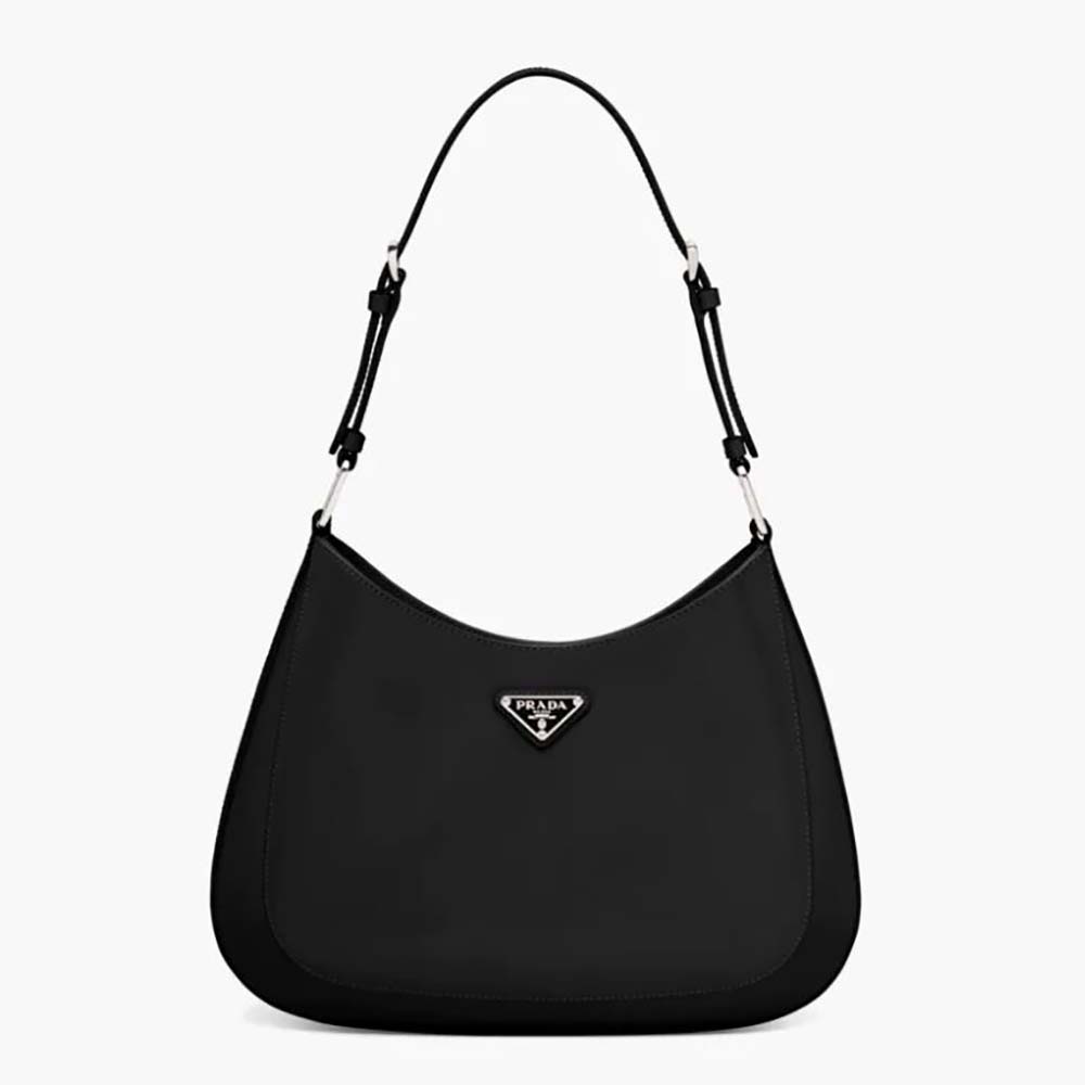 Front view of Prada Women Cleo Brushed Leather Shoulder Bag-Black