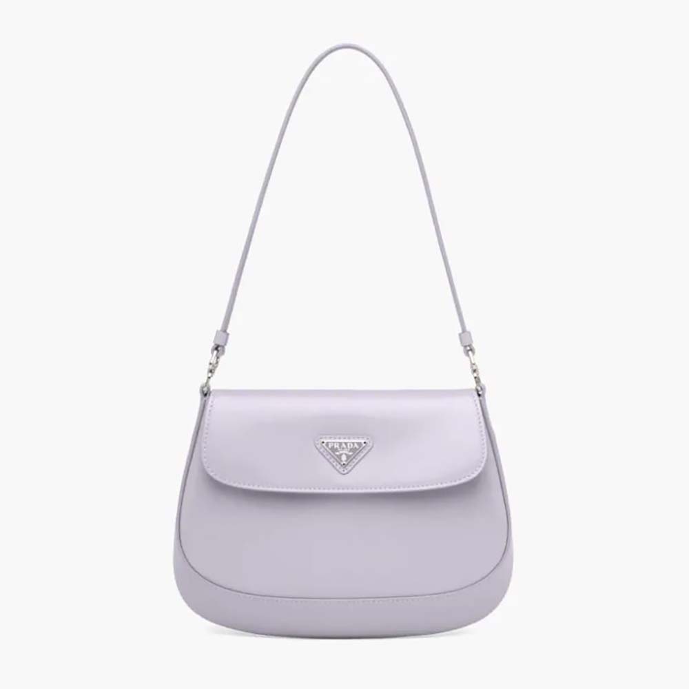 Front angle of Prada Women Cleo Brushed Leather Shoulder Bag with Flap-Purple