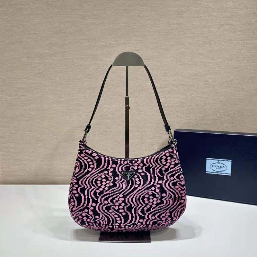 Close-up of pink jacquard knit texture on Prada Women Cleo Bag