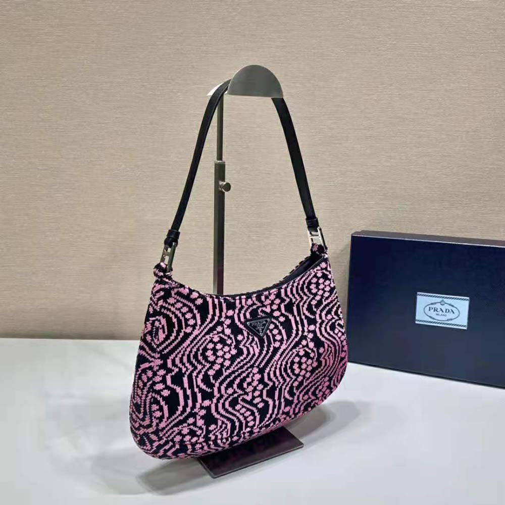Prada Women Cleo Jacquard Knit and Leather Bag-Pink - image 4
