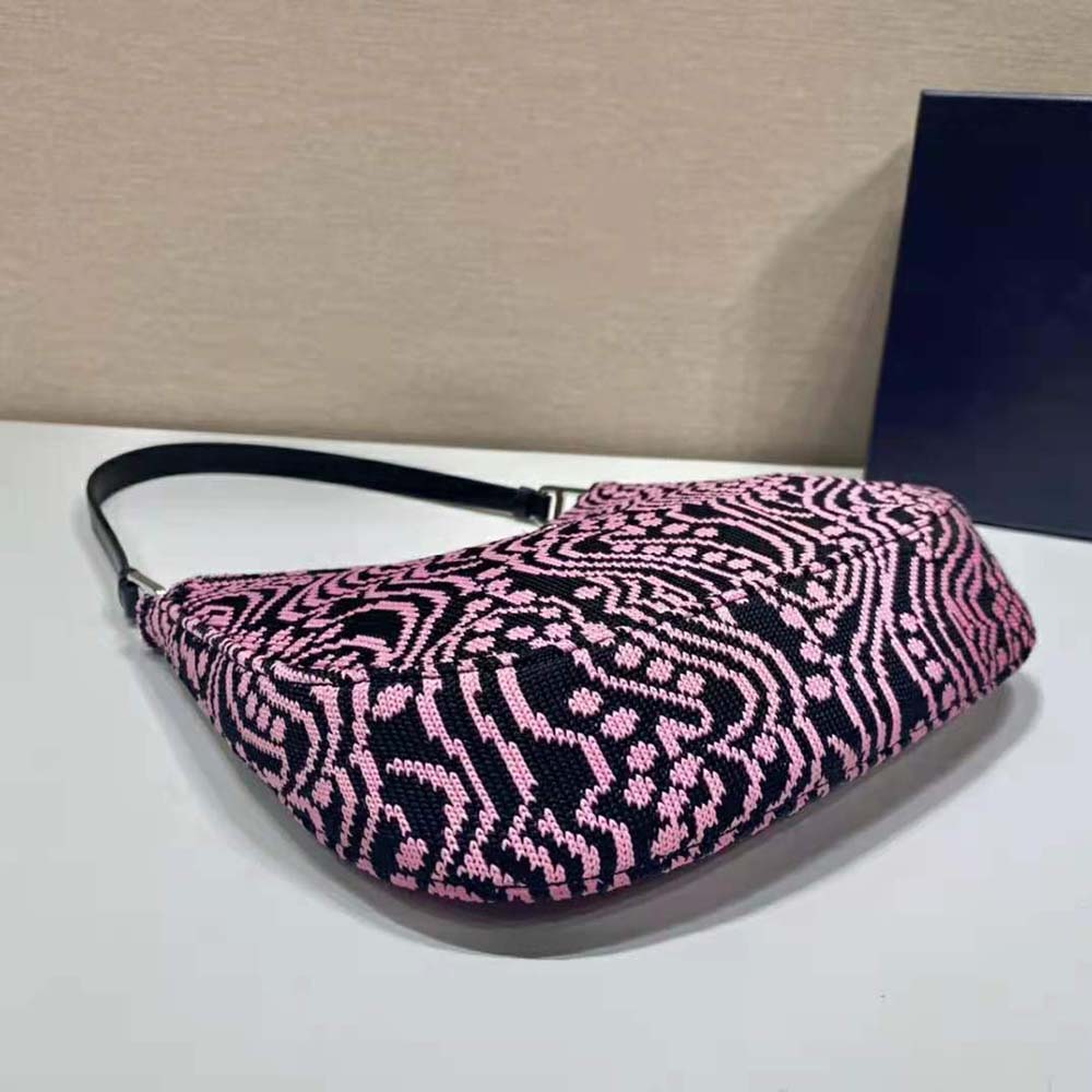 Prada Women Cleo Jacquard Knit and Leather Bag-Pink - image 7