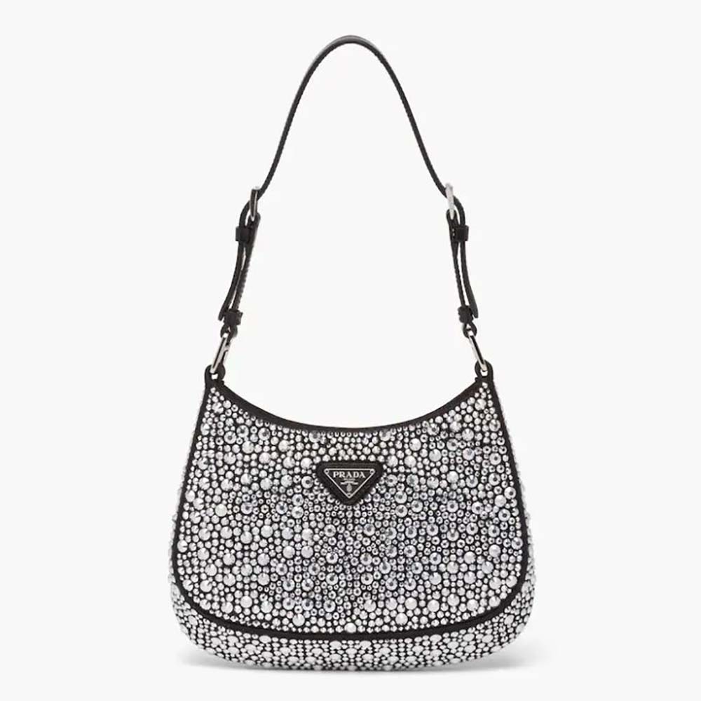 Front view of Prada Women Cleo Satin Bag with appliques in black