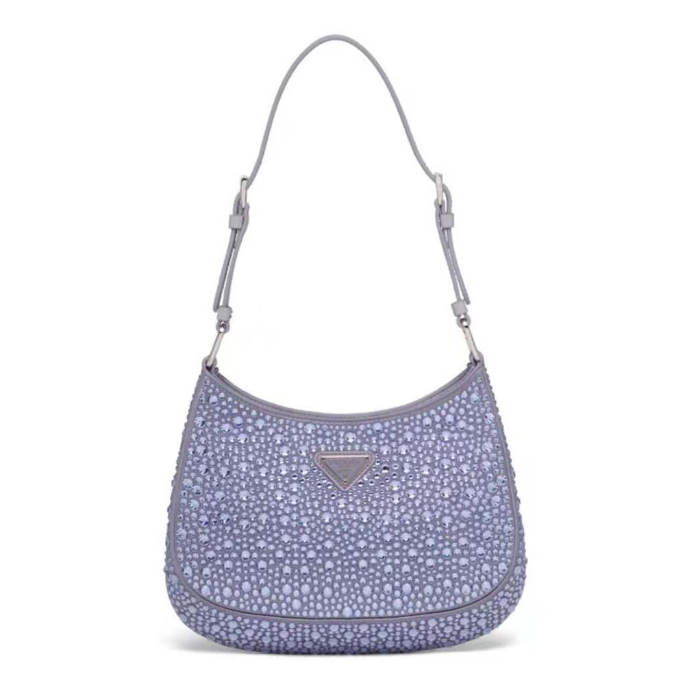 Front angle of Prada Women Cleo Satin Bag with Appliques-Purple