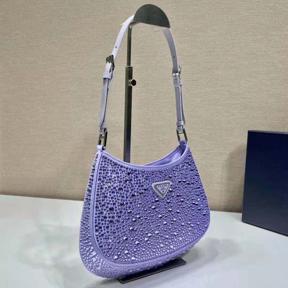 Side view showing curved silhouette of Prada Women Cleo Satin Bag