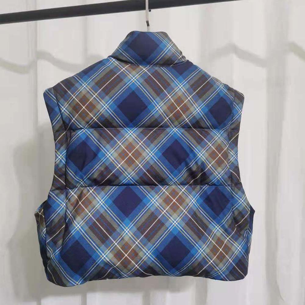 Prada Women Cropped Plaid Puffer Jacket-Blue - image 5
