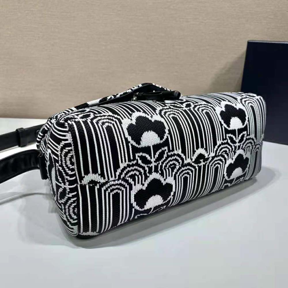 Prada Women Jacquard Knit and Leather Prada Signaux Bag-Black - image 6