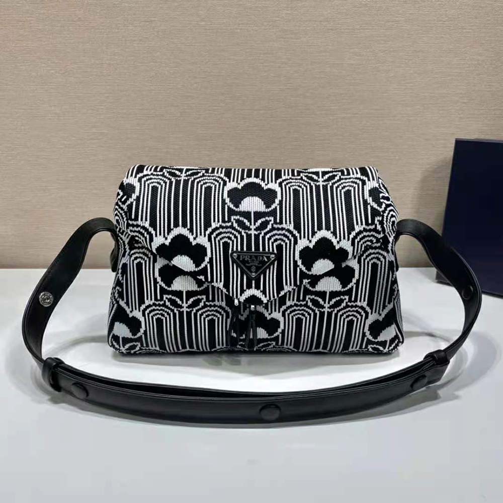 Prada Women Jacquard Knit and Leather Prada Signaux Bag-Black - image 5