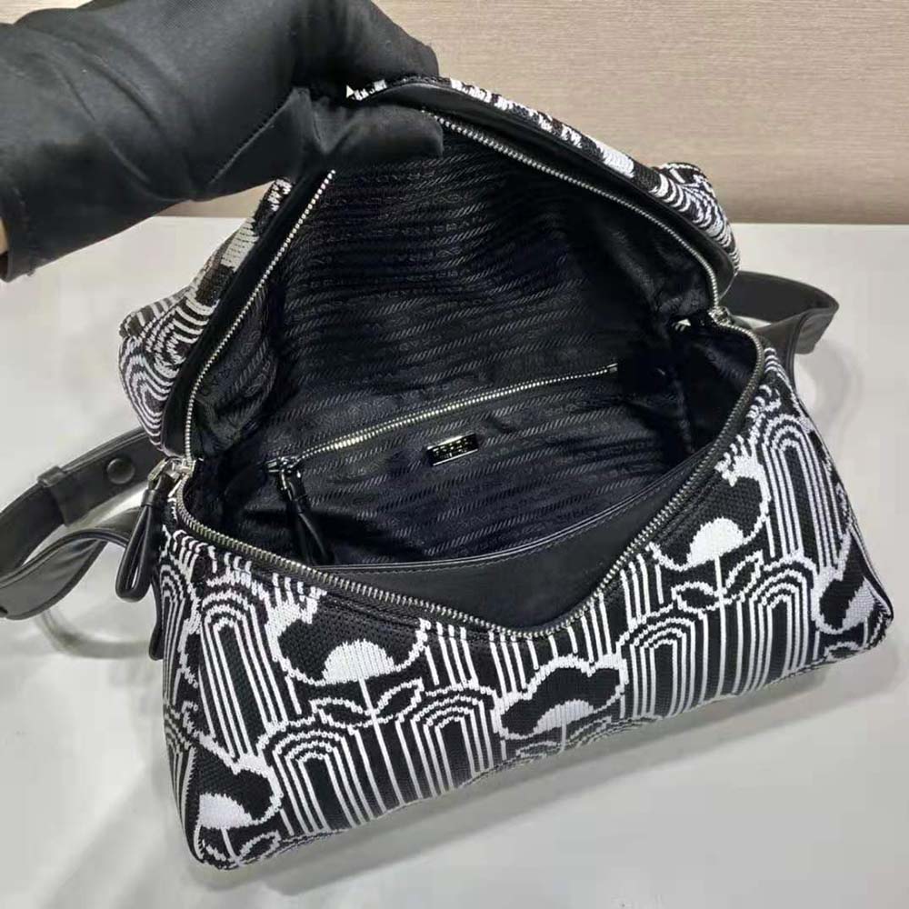 Prada Women Jacquard Knit and Leather Prada Signaux Bag-Black - image 7