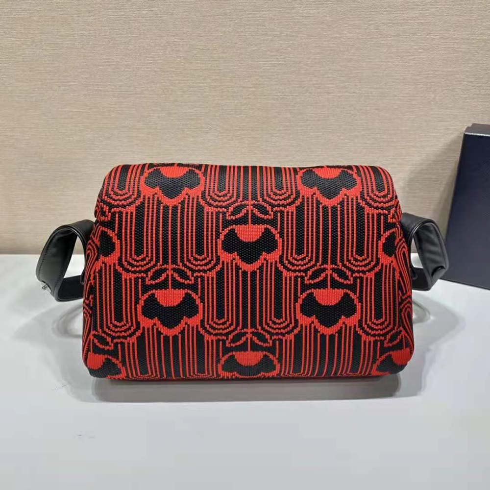 Prada Women Jacquard Knit and Leather Prada Signaux Bag-Red - image 4