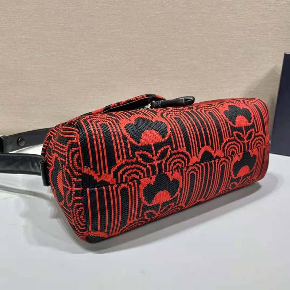 Prada Women Jacquard Knit and Leather Prada Signaux Bag-Red - image 6