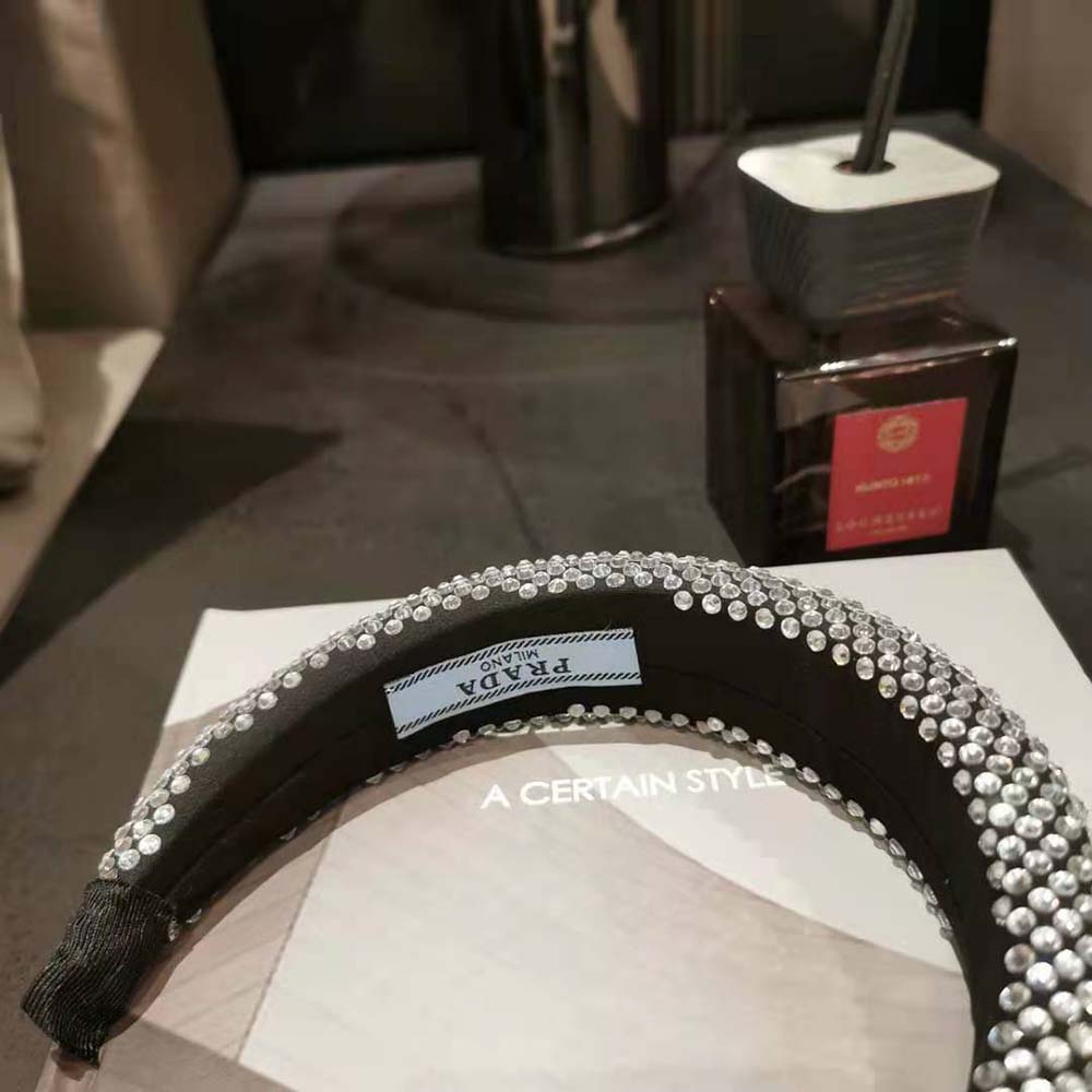 Prada Women Oversized Embellished Satin Headband with Heat-Bonded Crystals - image 10