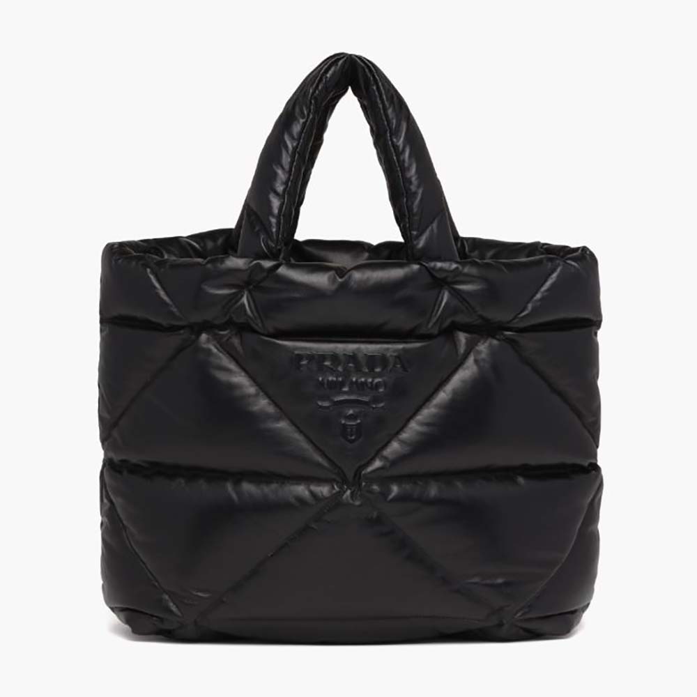 Front view of Prada Women Padded Nappa Tote Bag-Black showing quilted leather
