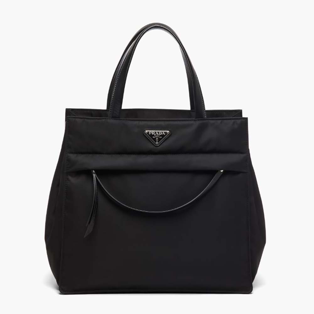 Front view of Prada Women Quilted Nylon Tote Bag-Black showcasing quilting