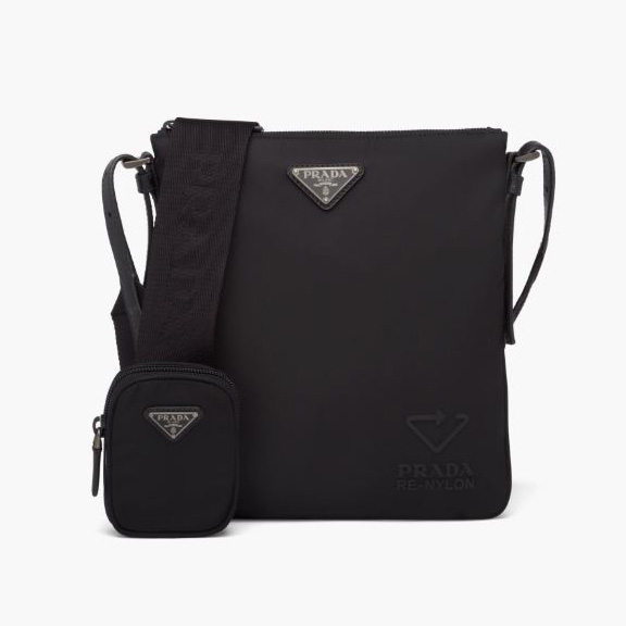 Front view of Prada Men Re-Nylon and Saffiano Leather Shoulder Bag in black