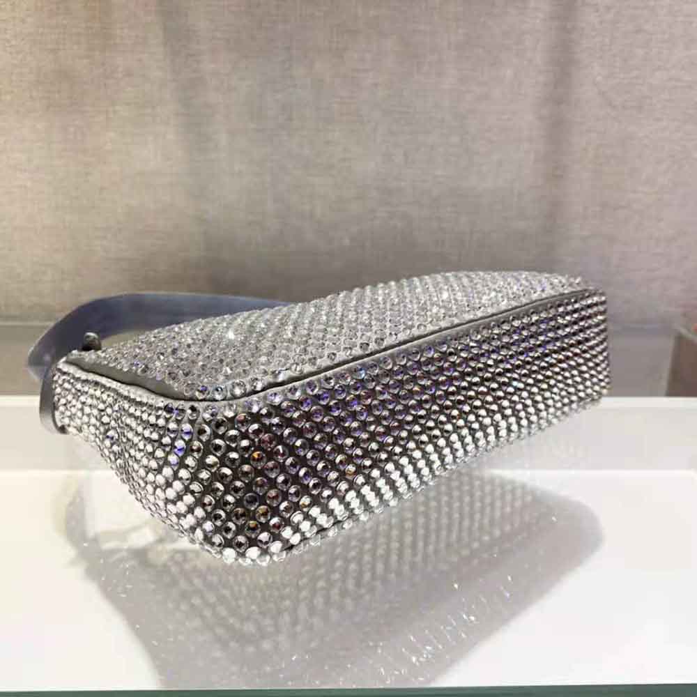 Prada Women Satin Mini-Bag with Artificial Crystals-Silver - image 6