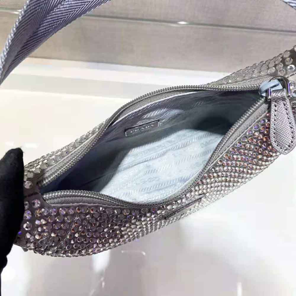 Prada Women Satin Mini-Bag with Artificial Crystals-Silver - image 7
