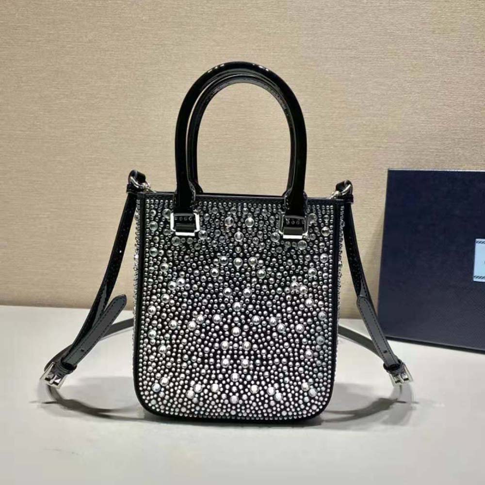 Prada Women Small Crystal-Studded Satin Tote Bag-Black - image 5